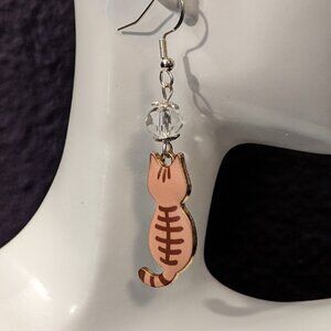 Brown Tabby Sterling 925 Silver Drop Earrings